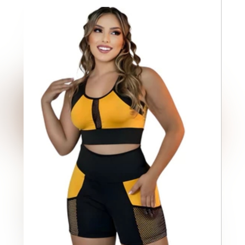 NWT color-block activewear Set Black and Yellow Outfit Size Large💛🖤
